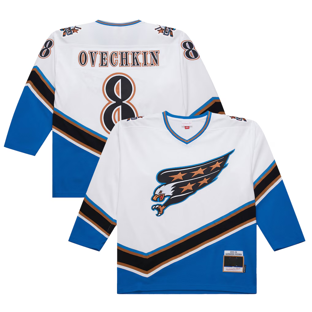 Blackjersey W.Capitals #8 Alexander Ovechkin Mitchell & Ness White 2005-06 Power Play Jerseys