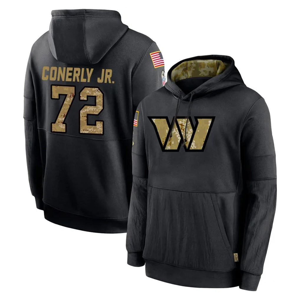 Blackjersey W.Commanders #72 Josh Conerly Jr. Player Black Salute to Service Performance Pullover Hoodies Home Game Stitched Jerseys