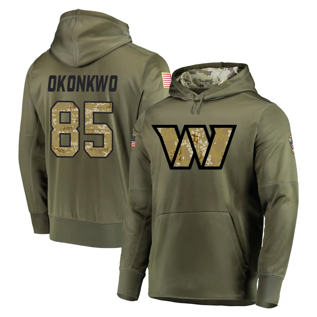 Blackjersey W.Commanders #85 Chig Okonkwo Player Olive Salute to Service Pullover Hoodie Limited Home Game Stitched Jerseys