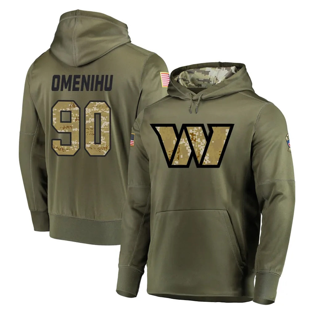 Blackjersey W.Commanders #90 Charles Omenihu Player Olive Salute to Service Pullover Hoodie Limited Home Game Stitched Jerseys