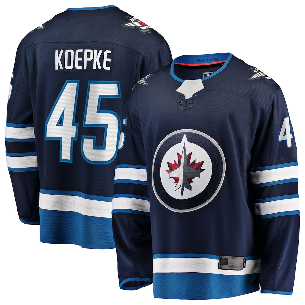 Blackjersey W.Jets #45 Cole Koepke Navy Home Breakaway Jerseys