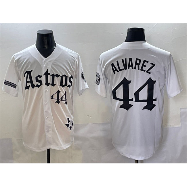 Blackjersey Houston Astros #44 Yordan Alvarez White  Gothic 'Houston Born Barrio Raised' Limited Stitched Jersey