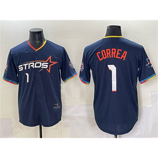 Blackjersey Houston Astros #1 Carlos Correa Navy  2025 City Connect With Texas Patch Limited Stitched Jersey