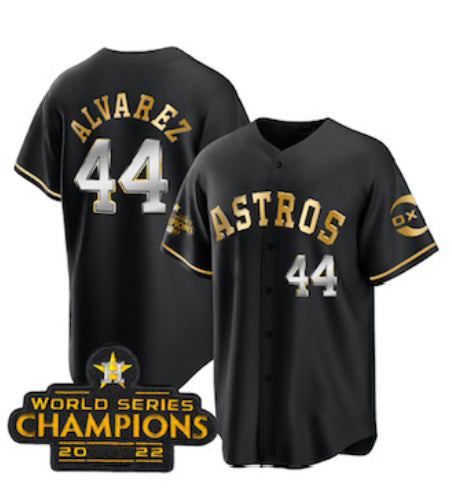 Blackjersey Houston Astros #44 Yordan Alvarez Black Gold  2022 World Serise Champions Patch Stitched Jersey