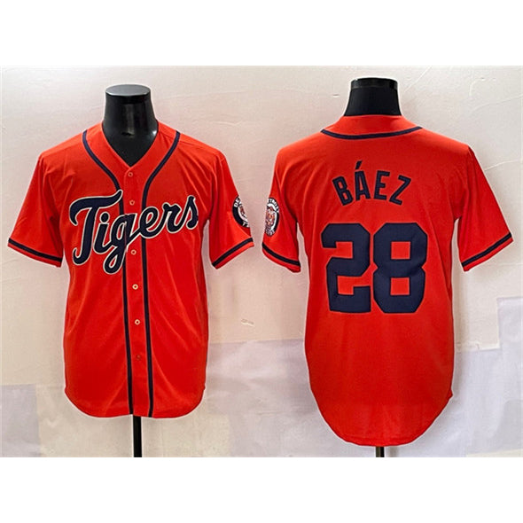 Blackjersey Detroit Tigers #28 Javier B¨¢ez Orange  With Patch Cool Base Stitched Jersey