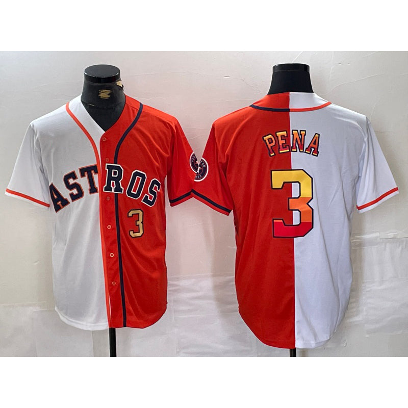 Blackjersey Houston Astros #3 Jeremy Pena Number White Orange  Split Stitched Jersey 2