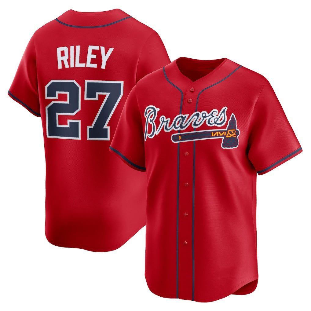 BlackjerseyAtlanta Braves #27 Austin Riley Red  Alternate Limited Player Jersey