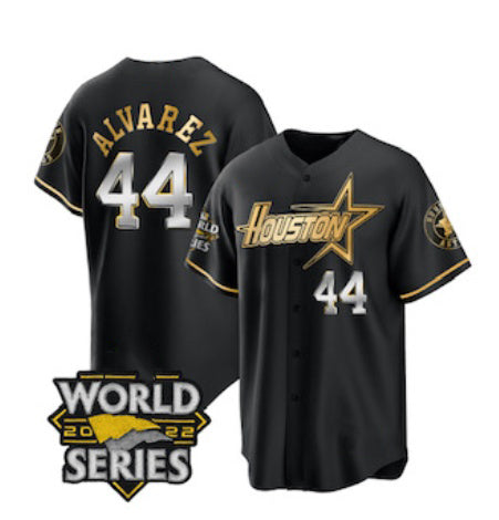 Blackjersey Houston Astros #44 Yordan Alvarez Black Gold  2022 World Series Stitched Jersey