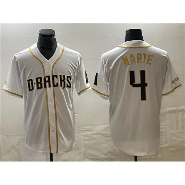 BlackjerseyArizona Diamondbacks #4 Ketel Marte White  Gold Cool Base Stitched Jersey