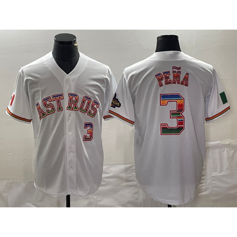 Blackjersey Houston Astros #3 Jeremy Pena Number White  Rainbow World Serise Champions Patch Cool Base Stitched Jersey