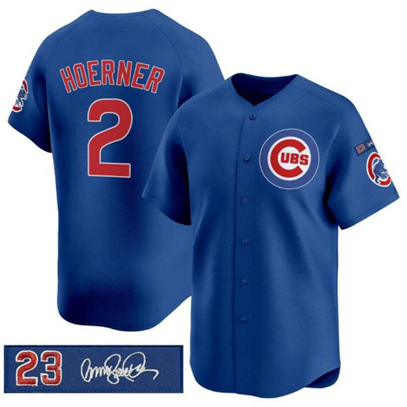 BlackjerseyChicago Cubs #2 Nico Hoerner Royal  'Ryne Sandberg Tribute' Vapor Limited V3 Stitched Jersey
