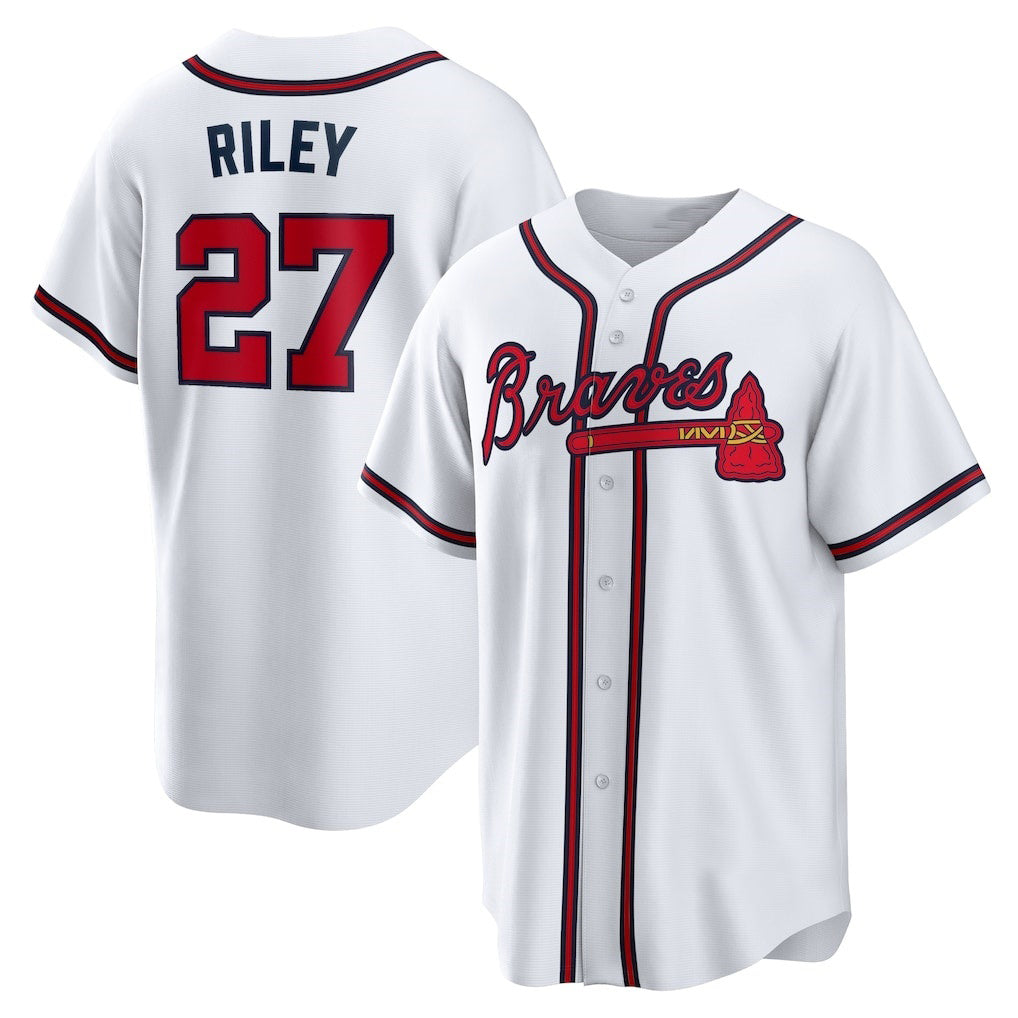 BlackjerseyAtlanta Braves #27 Austin Riley White  Home Replica Player Jersey