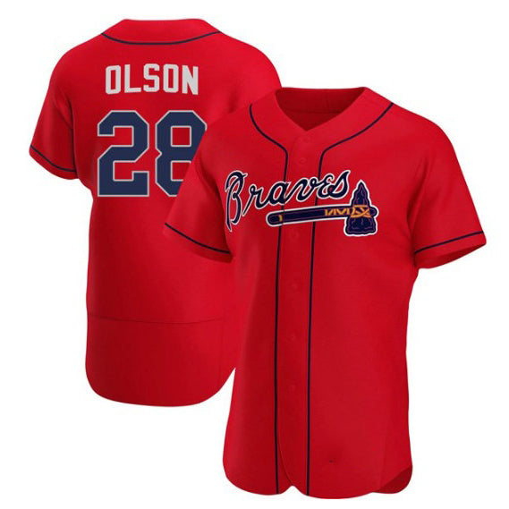 BlackjerseyAtlanta Braves #28 Matt Olson Red  Flex Base Stitched Jersey