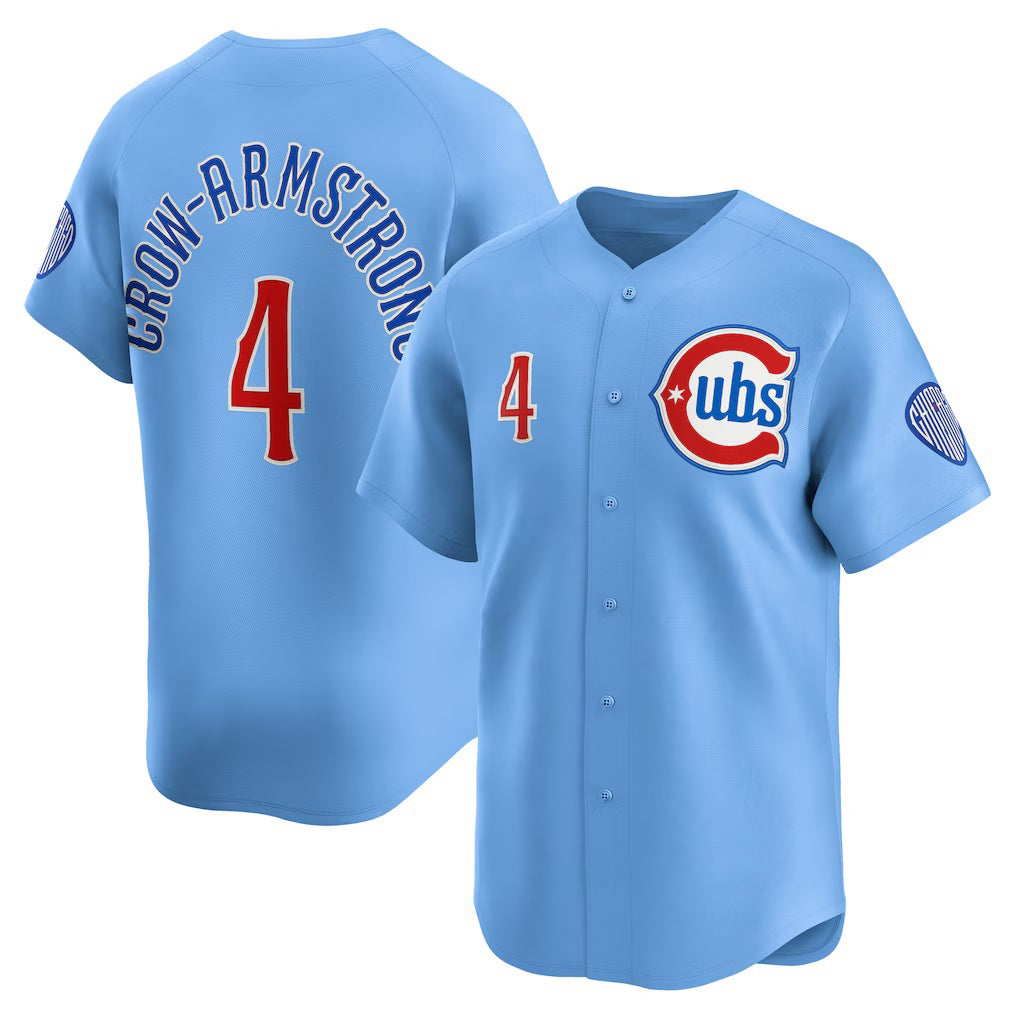 BlackjerseyChicago Cubs #4 Pete Crow-Armstrong Light Blue  Alternate Limited Player Jersey