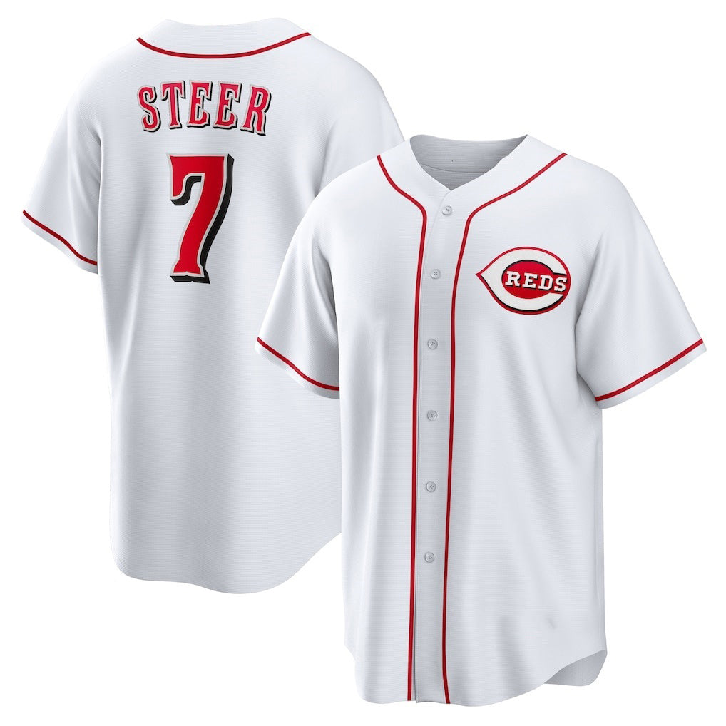 Blackjersey Cincinnati Reds #7 Spencer Steer White  Home Replica Jersey