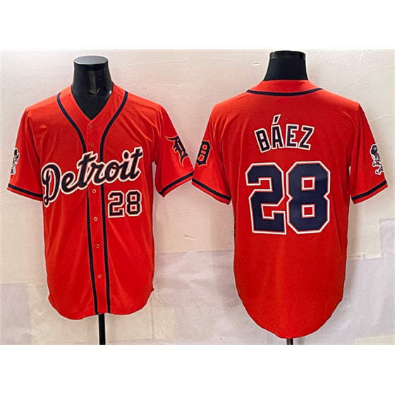 Blackjersey Detroit Tigers #28 Javier B¨¢ez Orange  With Patch Vapor Premier Limited Stitched Jersey