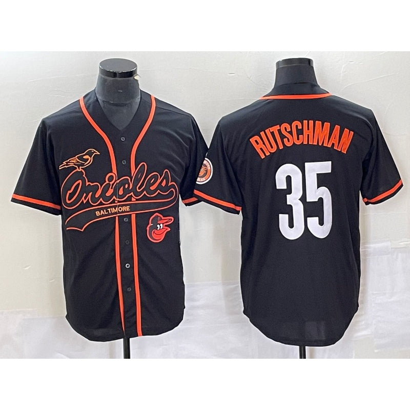 BlackjerseyBaltimore Orioles #35 Adley Rutschman Black  With Patch Cool Base Stitched Jersey