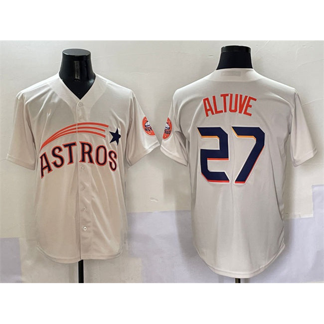 Blackjersey Houston Astros #27 Jose Altuve Cream  Throwback Cooperstown Collection Limited Stitched Jersey