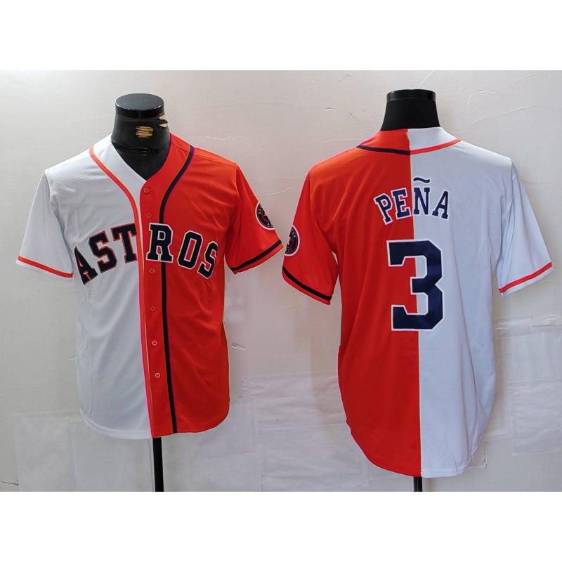 Blackjersey Houston Astros #3 Jeremy Pena White Orange  Split Stitched Jersey