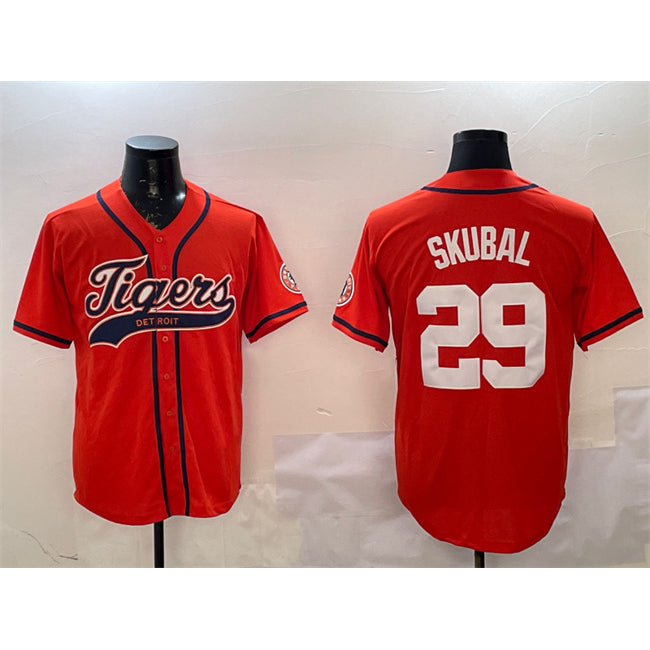Blackjersey Detroit Tigers #29 Tarik Skubal Orange  With Patch Cool Base Stitched Jersey 2