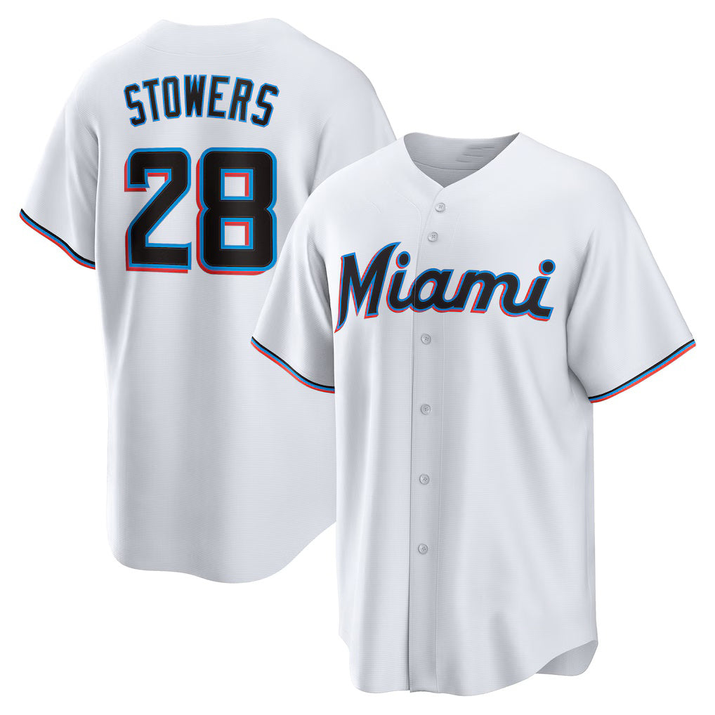 Blackjersey  Miami Marlins #28 Kyle Stowers White  Home Replica Jersey