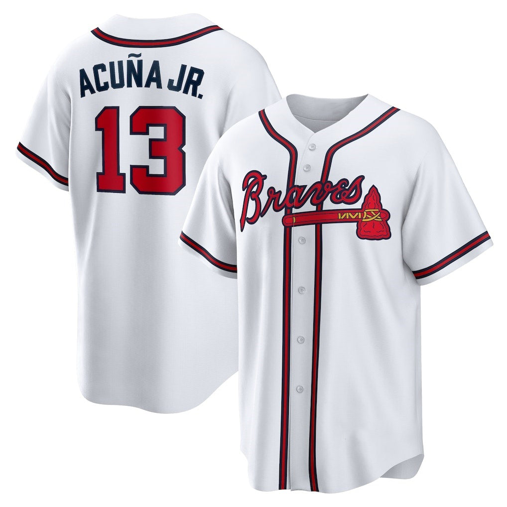BlackjerseyAtlanta Braves #13 Ronald Acuna Jr. White  Home Replica Player Name Jersey