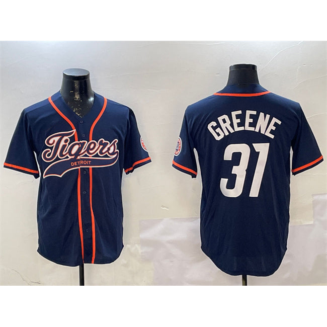 Blackjersey Detroit Tigers #31 Riley Greene Navy  With Patch Cool Base Stitched Jersey
